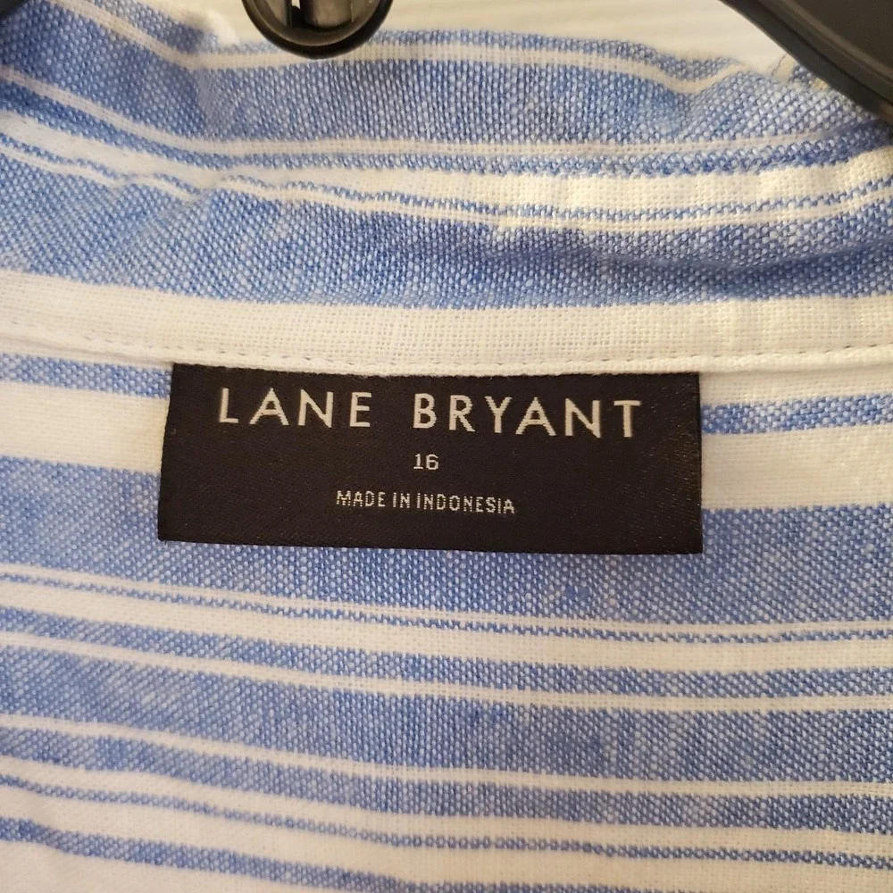 Lane‎ Bryant sz 16 Linen blend Popover Top short slv stripes beach resort summer